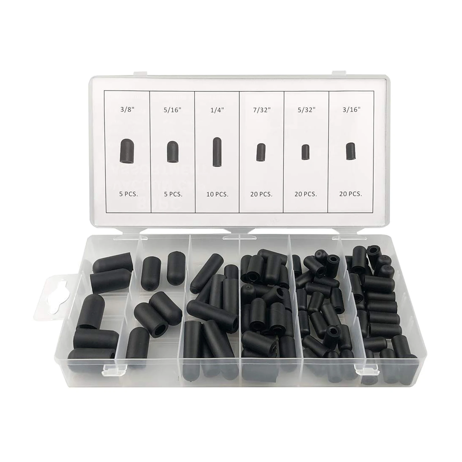 80Pcs/Set Rubber Vacuum Cap Assortment SET 5/32&quot to 3/8&quot Sizes Prevent Leaks |