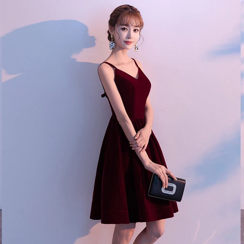 

Cocktail Dresses Elegant V Neck Sling Dress Sleeveless Party Formal Dress Backless Wine Red A-line Fashion Prom Gowns