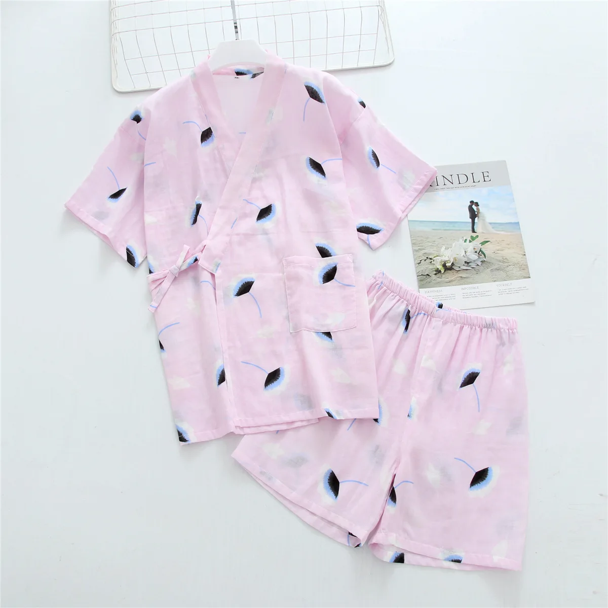 Japanese Summer Pure Cotton Women Pajamas Set Gauze Thin Soft Female Short Sleeve Sleepwear with Shorts Kimono Style Home Wear