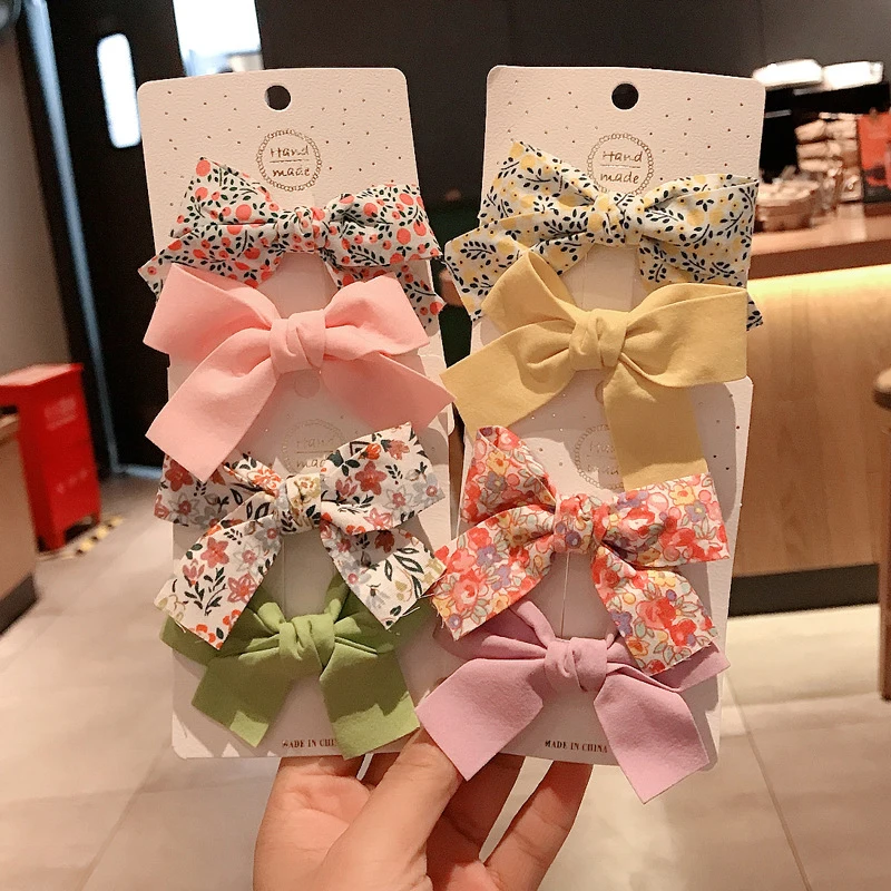 

2pcs/set Floral Print Big Bow Hair Clips Handmade Hairpins for Girls Boutique Kids Headwear Fabric Bow Children Hair Accessories