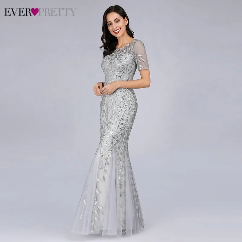 Формальные Вечерние платья Ever Pretty Новые Русалка o-образным вырезом с коротким рукавом Кружева Аппликации Тюль Длинные вечерние платья халат Soiree сексуальный
