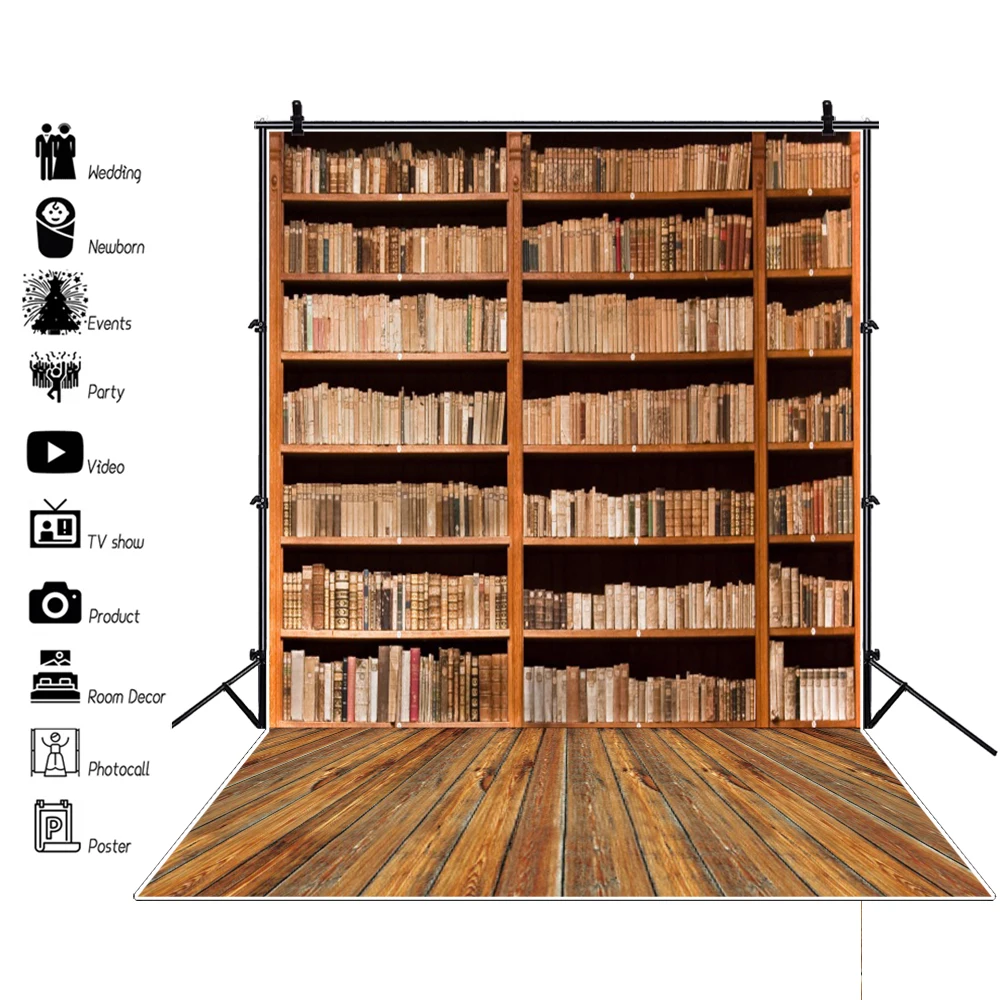 Laeacco Old Bookshelf Books Wooden Floor Baby Portrait Photography Backgrounds Photographic Backdrops For Photo Studio | Электроника