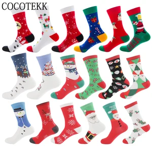 Носки женские, хлопковые, на новый год, с дедом морозом, рождественской елкой, теплые, зимние, с изображением снежного лося