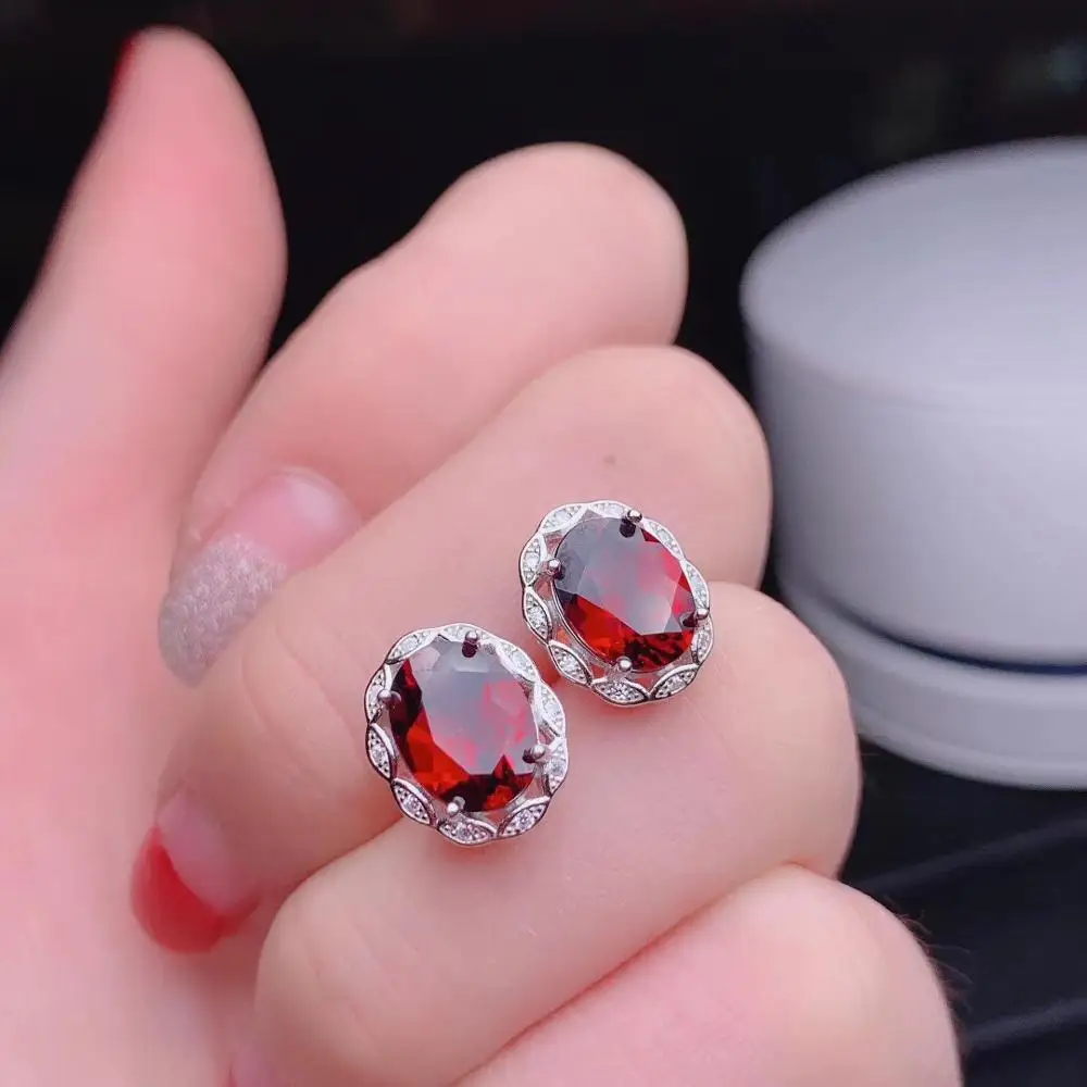

exquisite gem ring red garnet stud earrings girl silver ornament oval natural gem 925 sterling silver birthday party gift
