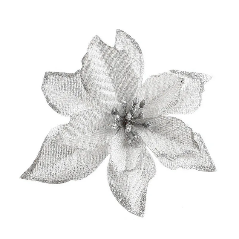 silver Вечерние, 10 шт./13 см, большие, искусственные, золотые, серебряные, красные розы, цветочные головки для дома, свадебные украшения, сделай сам, Рождественская елка, шелковые цветы - Цвет: silver