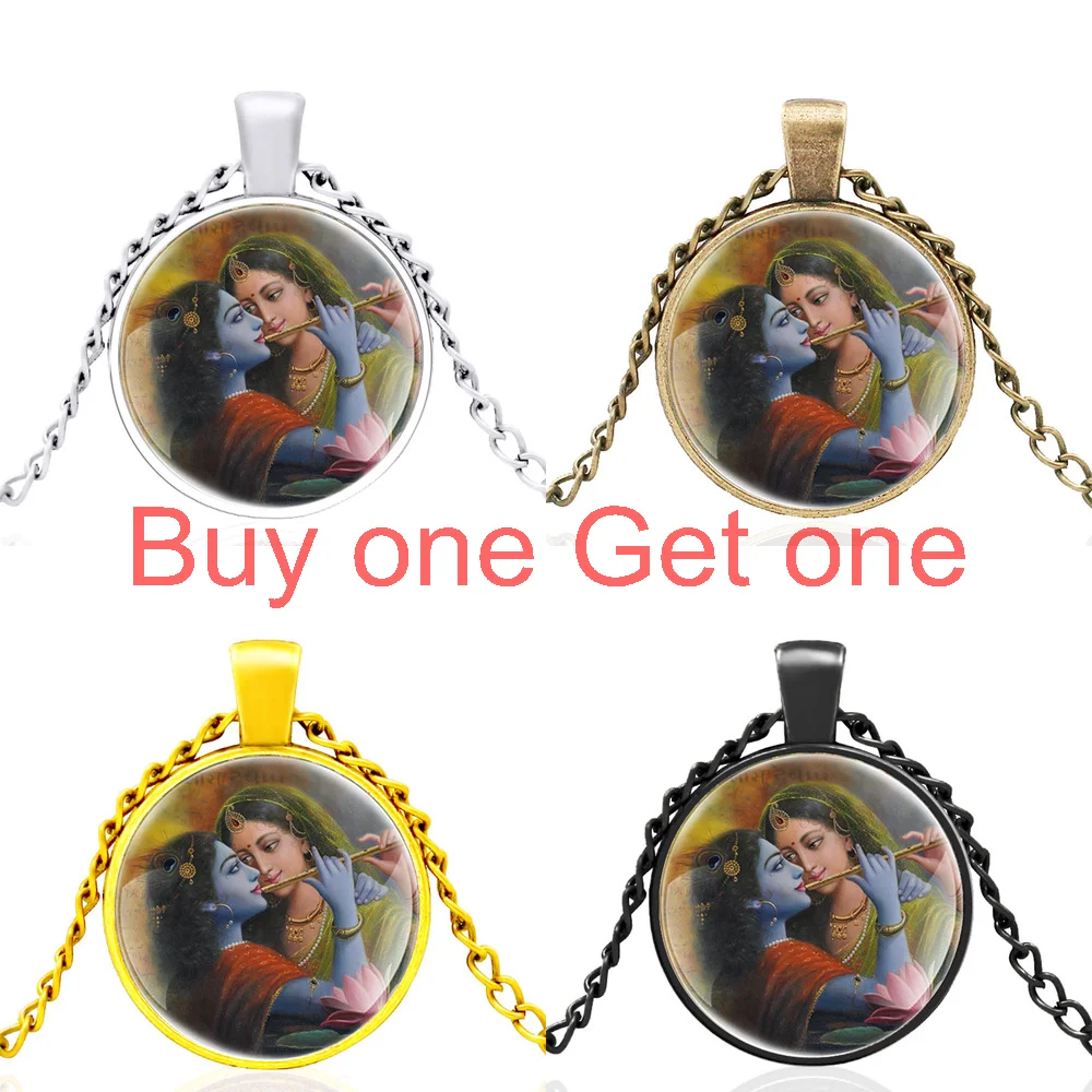 

Charm Hindu Beauties Design Black Glass Dome Pendant Necklace Men Women Jewelry Accessories Best Gifts