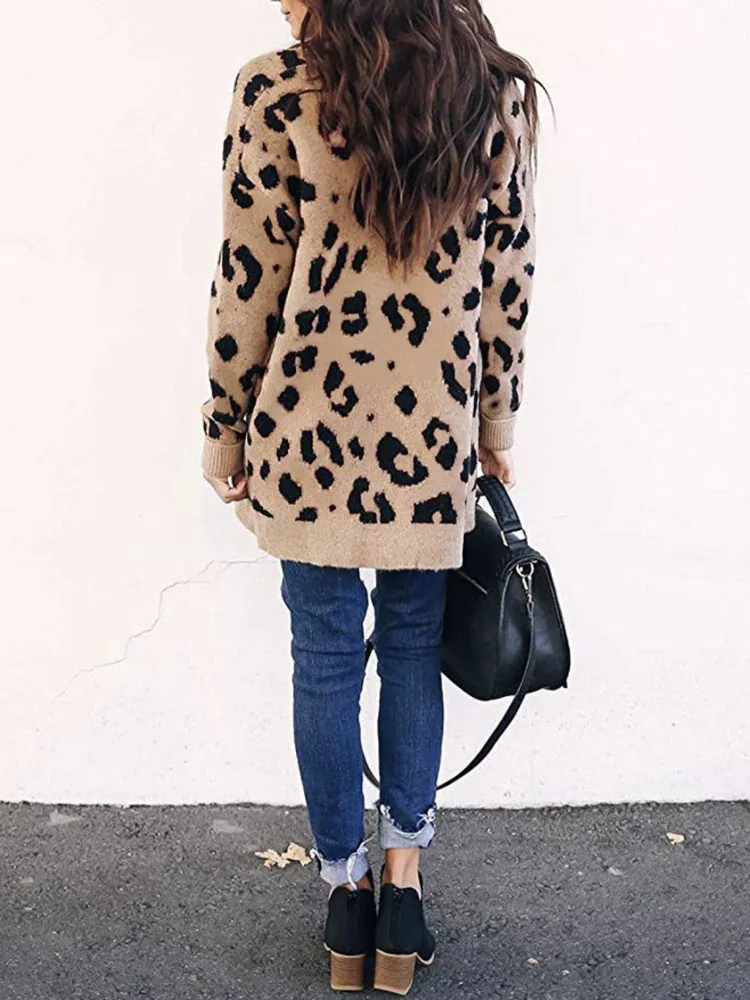 Merry Pretty Leopard осенне-зимние женские повседневные вязаные кардиганы с длинным рукавом, вязаные женские свитера, пальто, модная женская верхняя одежда