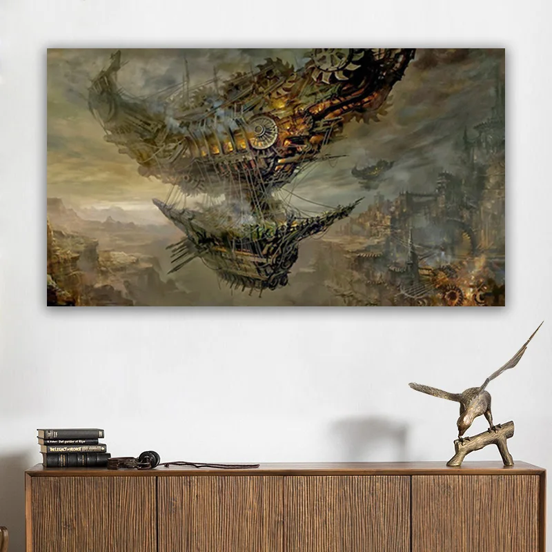 

Misty airships cityscape fantasy artwork posters on the wall picture home living room decoration for bedroom
