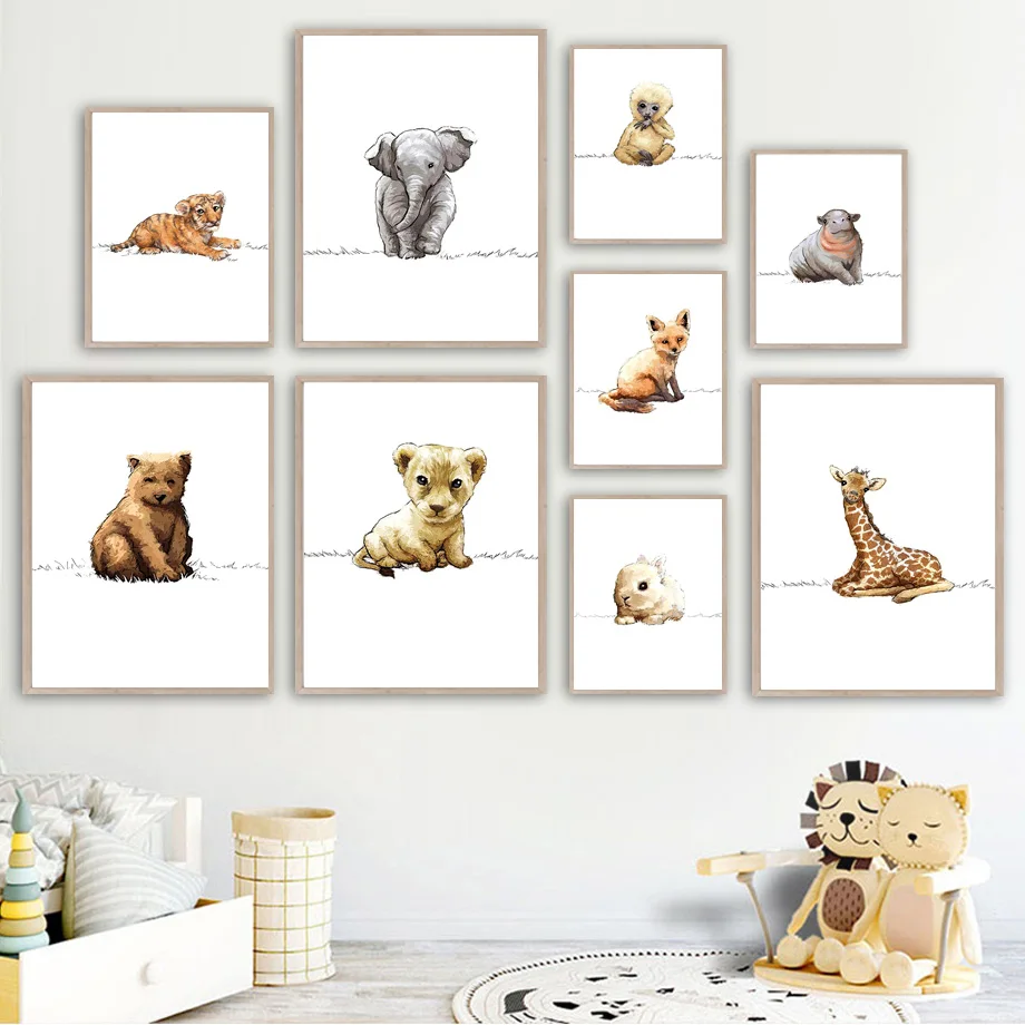 

Elephant Lion Fox Giraffe Bear Rabbit Safari Nursery Wall Art Print Canvas Painting Nordic Poster Decor Pictures Baby Kids Room