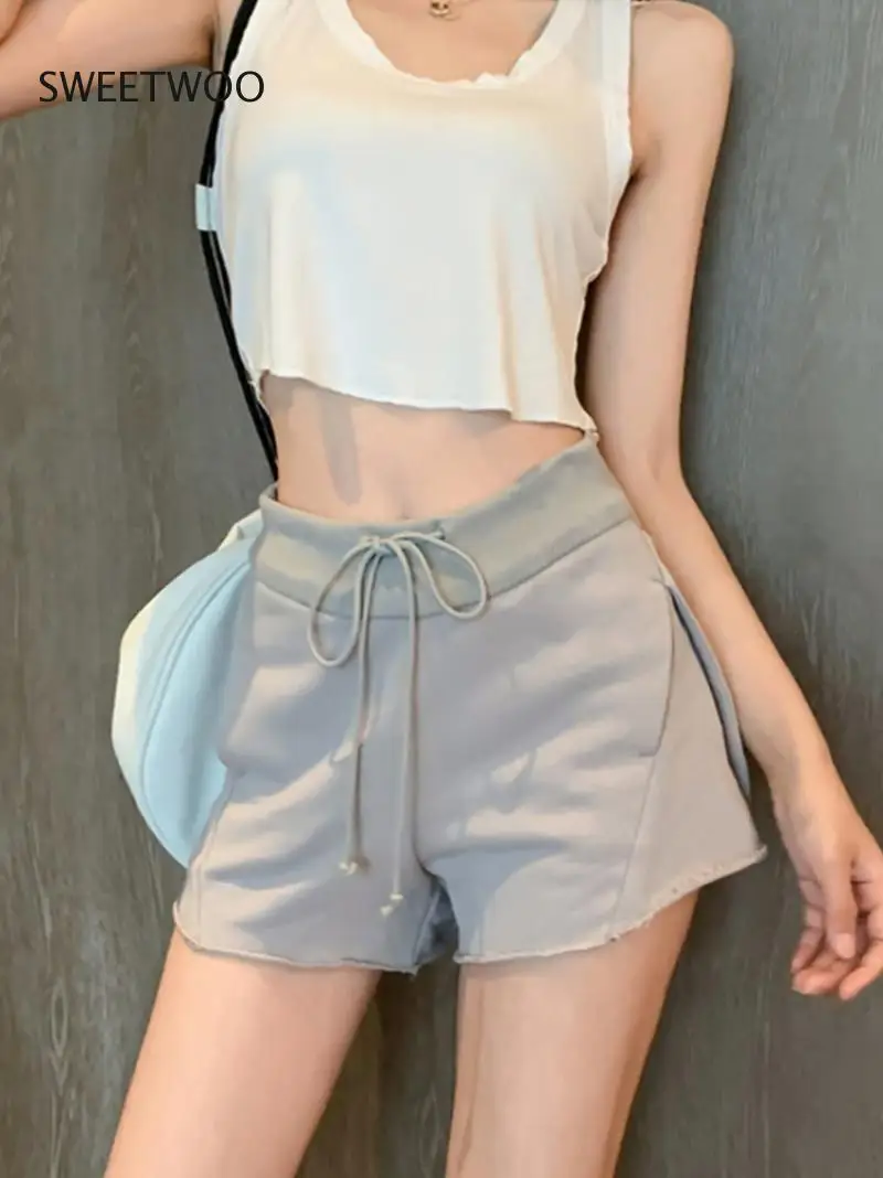 

Summer woman denim shorts Harajuku retro sexy high waist gray shorts plus size fitness sports shorts