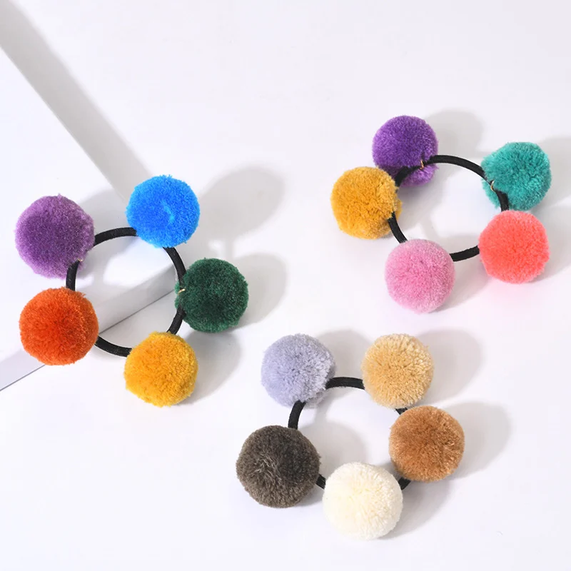 

2021 New Korea Cute Lovely Color Matching Rabbit Hair Ball Hair Tie For Girl Woman Fashion Plush Elastic Rubber Bands
