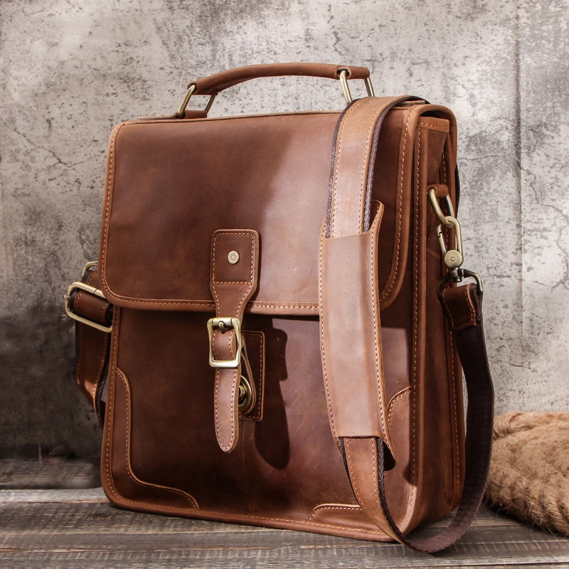 Retro Men's Messenger Bags Genuine Leather Shoulder Crossbody Bag Male Laptop Bag for 12 inch Notebook Casual Tote Handbag