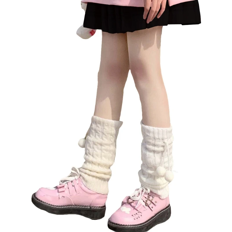 

Women Girls Knitted Leg Warmers Cover Student Lolita Loose Boot Socks Stockings X5XD