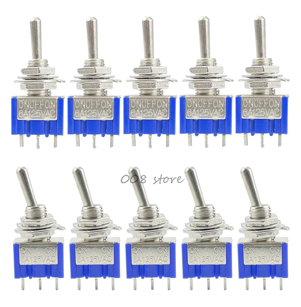 

10Pcs MTS-103 /ON-OFF-ON / MTS-102 ON-OFF 3 Pin 2/3Position Mini Latching Toggle Switch AC 125V/6A 250V/3A BULE S