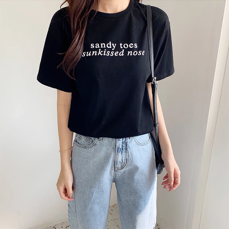 Футболка в Корейском стиле с короткими рукавами однотонная белая хлопковая