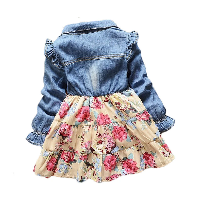 

Girls Baby Dress Floral Denim Dress Children's Clothing Children's Clothes Autumn Long-sleeved Children's Clothing