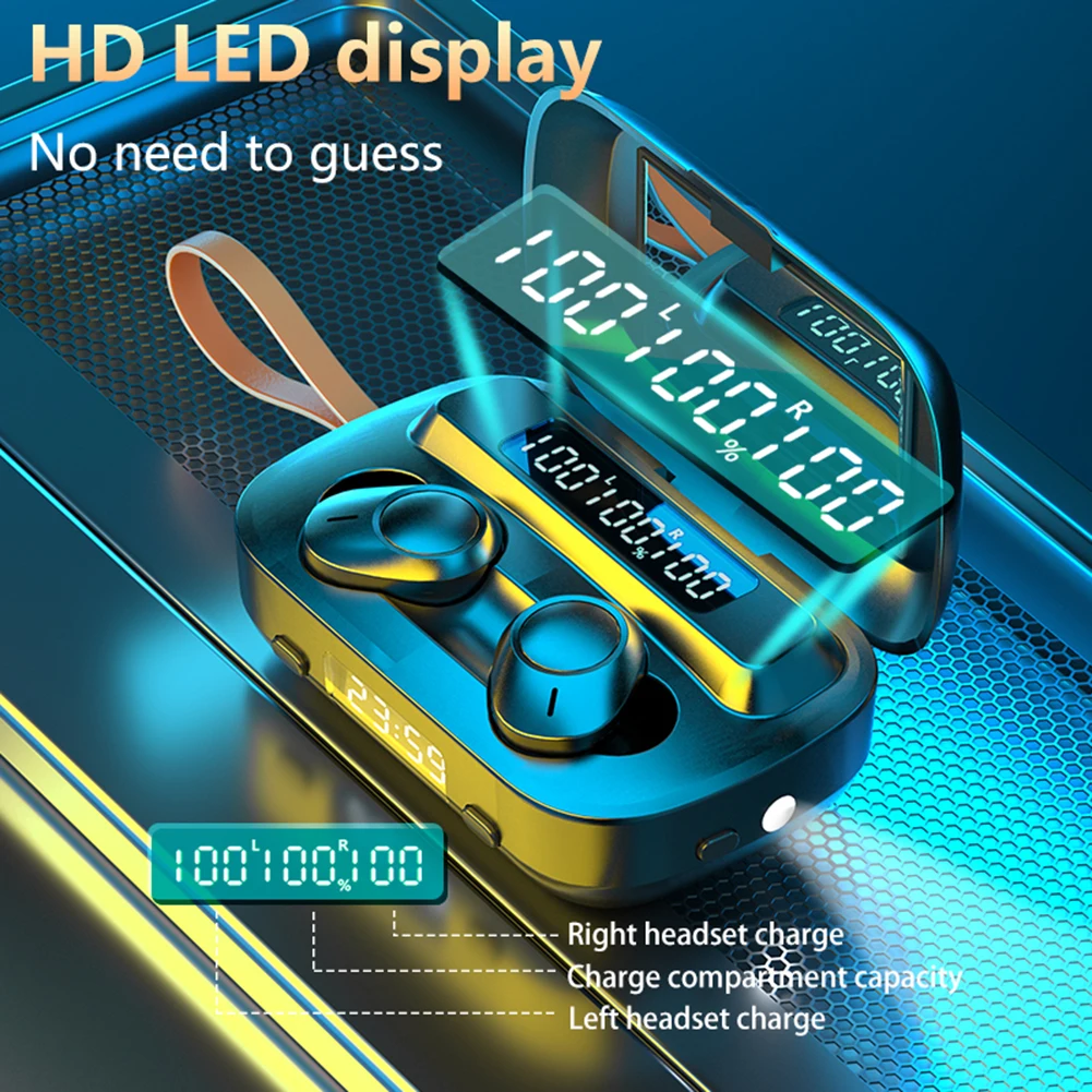TWS Wireless Headphones Bluetooth LED Display Waterproof Sounds Earphone with Flashlight Clock Mirror for IOS Android | Электроника
