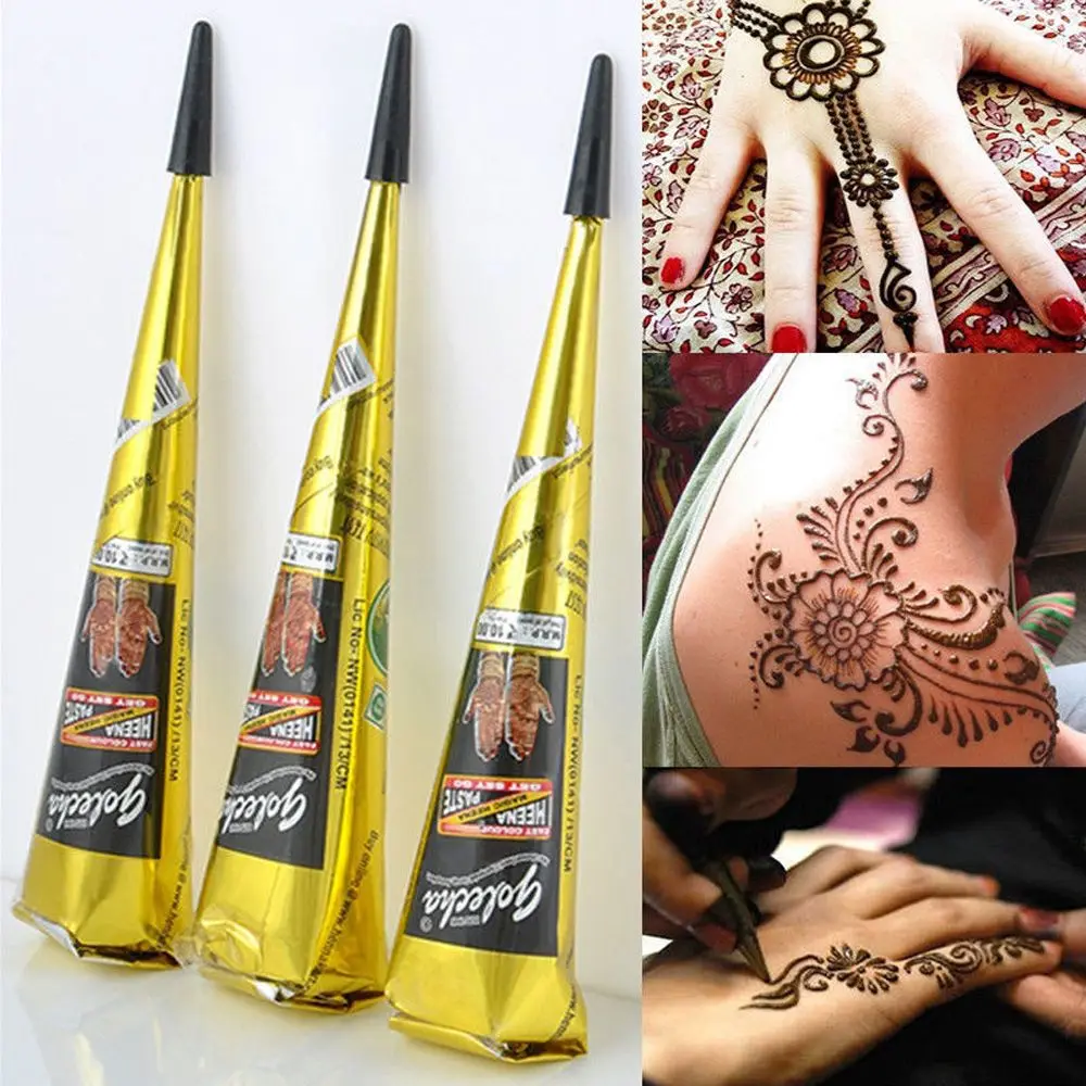 1pcs Black Henna Body Paint Arts Temporary Flash Tattoo Paste Cones Sexy Tattoo Indian Wedding Natural Lasting No Chemicals