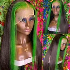 Выделенные зеленые прямые волосы на сетке спереди, парик из человеческих волос для черных женщин, Прозрачный HD 613, на сетке спереди, оптовый парик, полностью собранный