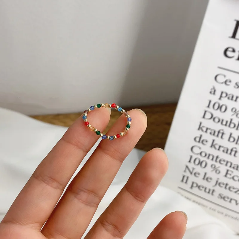 

Bohemian Bead Rings Natural Stone Jewelry Multi Color Handmade Fashion Gifts Women Girls Wedding Rings Elastic Adjustable