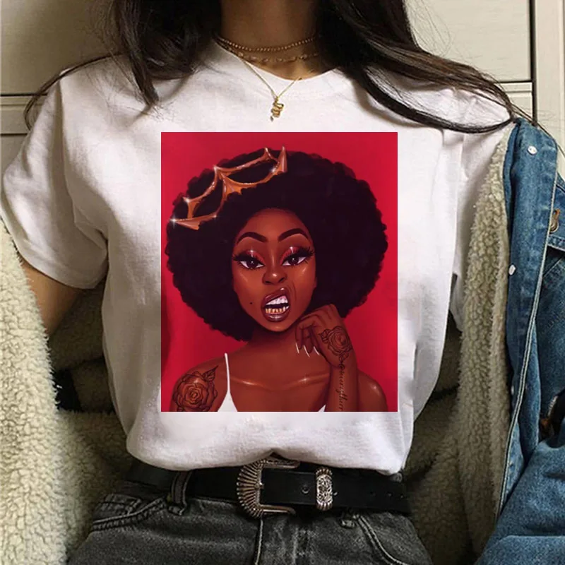 

Melanin Poppin Tee Shirt Vogue T Shirt Women Black Curly Hair Girl Printed Tshirt Female T-shirt Tops Lady Girls Harajuku Clothe