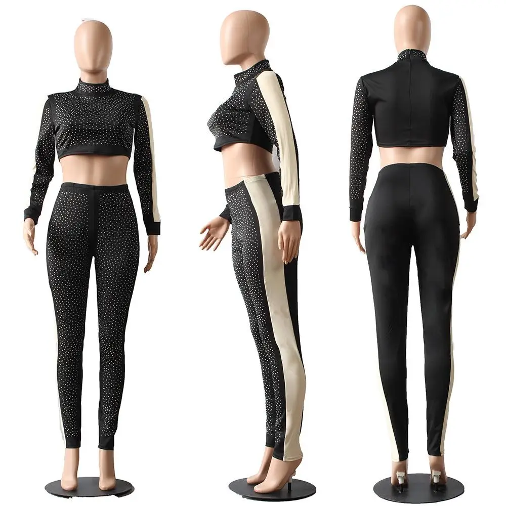 

ZITY Sexy Women Two Pieces Long Sleeve And Long Pants Solid O Neck Hollow