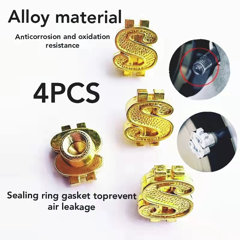 

Fashion 4 Pcs Dollar Symbol Universal Car Dollar Wheel Tire Valve Stem Caps Dust Cover For Car Accessories Styling