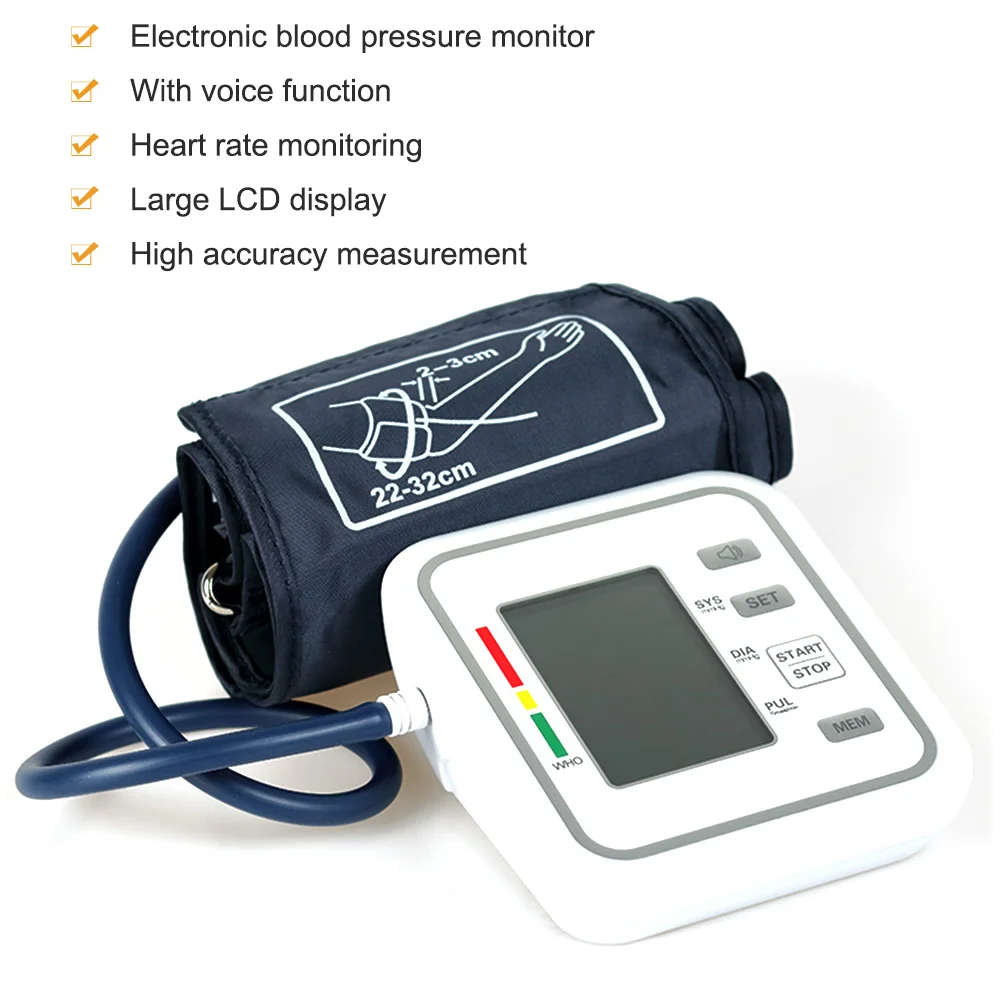 Upper Arm Style Automatic Electronic Blood Pressure Monitor Large LCD Display Intelligent Meter Measurement Tool | Красота и здоровье