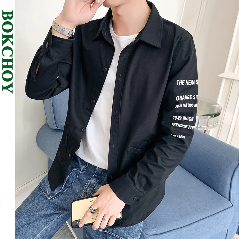 Винтажные мужские рубашки с длинным рукавом принт хлопок удобный свободный