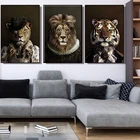 Абстрактная картина с рисунком животных стильный Львица с принтом тигра и леопарда; Плакат со львом современного искусства стены корона король лев, настенный Декор для дома