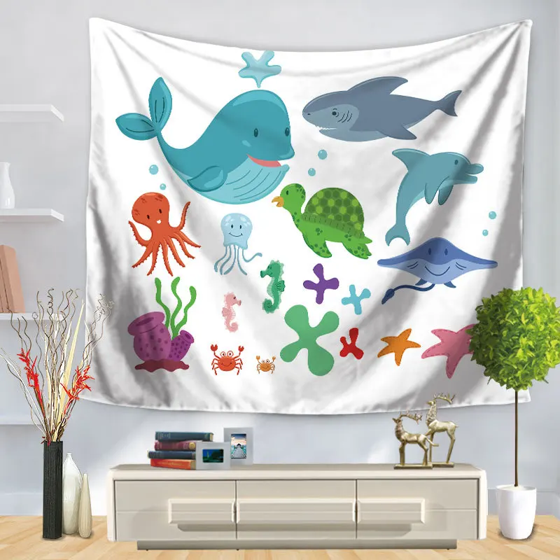 Настенный гобелен с рисунком морского организма морская лошадь дельфин домашнее