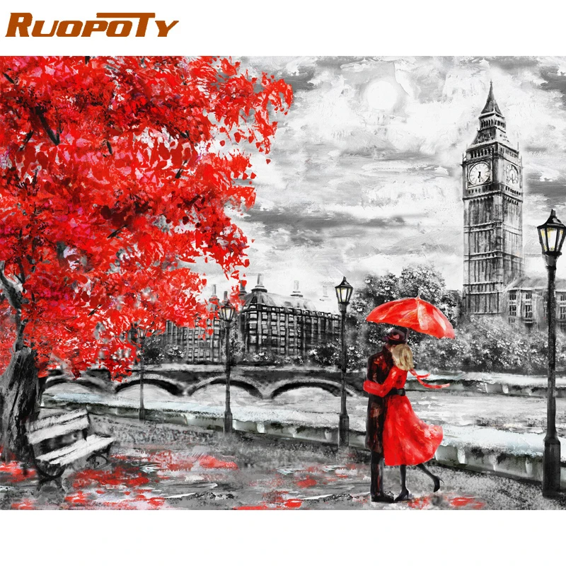 RUOPOTY Diy картина по номерам пейзаж для влюбленных современный настенный