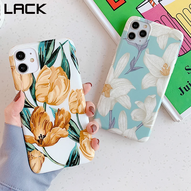 Гладкие Чехлы LACK с милыми тюльпанами и цветами для iphone 12 11Pro Max X XS MAX XR 7 6 6S 8 Plus