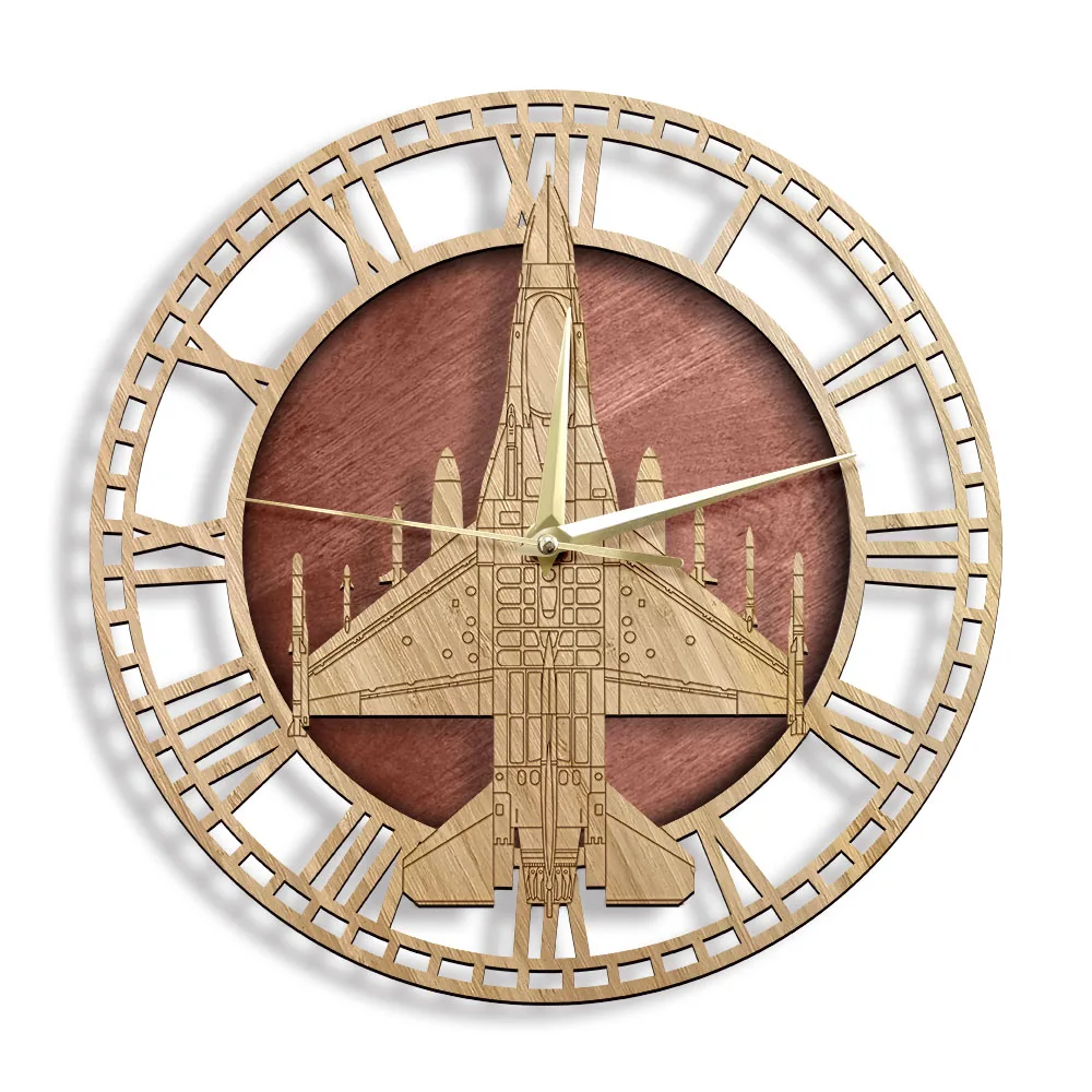 F-16 Fighting Falcon Aircraft Wooden Wall Clock Airplane Fighter Silent Movement Aviation Modern Watch Pilots | Дом и сад