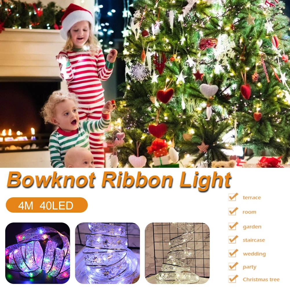 

4M LED String Lights Waterproof Flexible Copper Wire Ribbon Bows Fairy Lights for Party Weddings Holiday Christmas Tree Decor