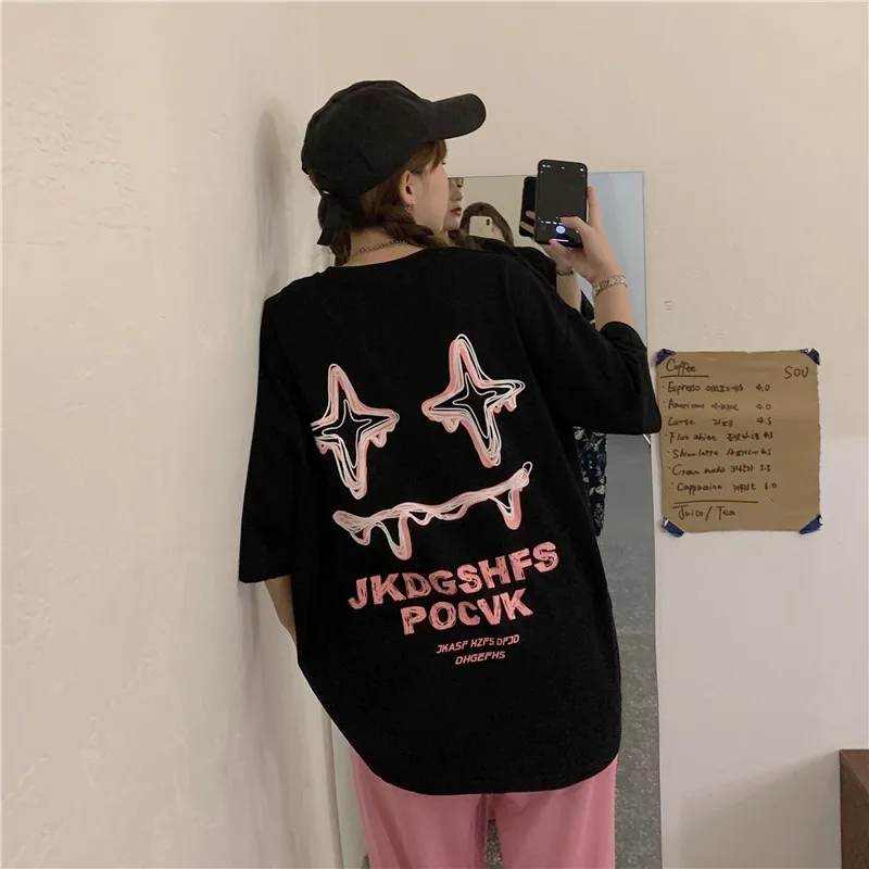 

YTX1644 Summer 2021 new Korean back print loose mid-length short-sleeved T-shirt top