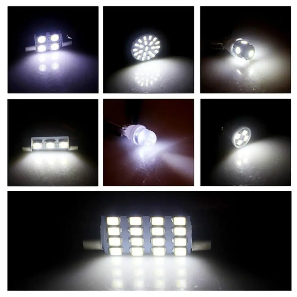 

14pcs/Set T10 LED White Lighting 12V Car Interior Light Dome License Plate Lamp Bulbs Car Lights Assembly Accessories