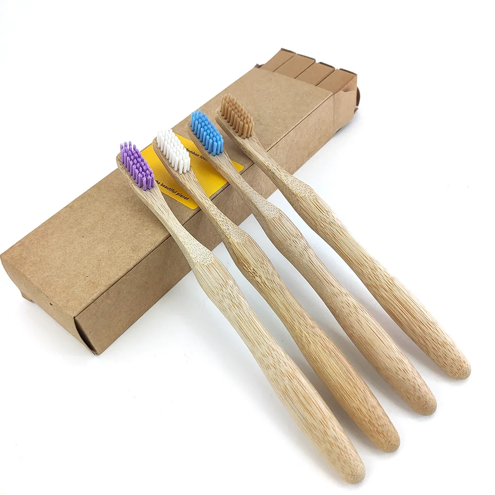 

4pcs Natural Adults Bamboo toothbrush Eco Friendly product mixed color Soft bristle tooth 100% biodegradable Oral Cleaning tooth
