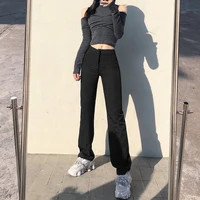 2021 women spring trousers suits high waisted pant fashion office lady striped elegant casual famale long flare pants
