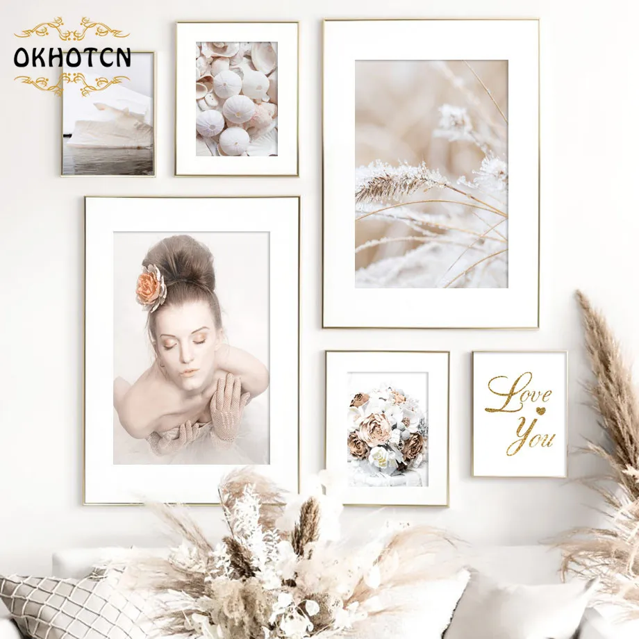 

Girl Flower Plant Shell Wall Art Canvas Painting Simple Style Poster Nordic Home Decor Hd Printing Pictures for Living Room