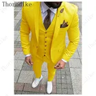 Новый Классический мужской костюм Noivo Terno, облегающие мужские вечерние костюмы для мужчин, смокинг для жениха с отложным воротником и шалью, желто-фиолетовая свадебная одежда