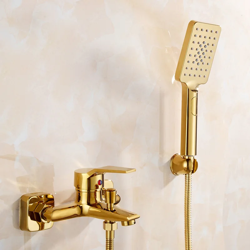 

Golden Rainfall Shower Faucet Bathroom Hand Shower Bathtub Faucet Set Wall Mounted Waterfall Shower Set Shower Head