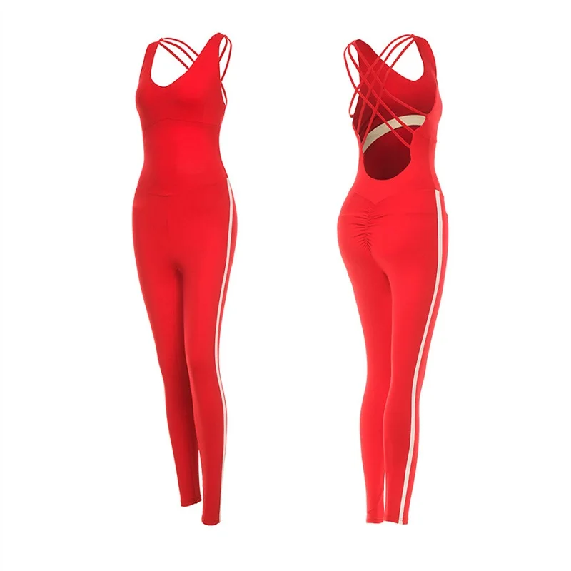 

Women Fitness Jumpsuit Yoga Set Gym Workout Bodysuit Set Halter Sports Suit High Waist Leggings Tracksuit Running Sportswear