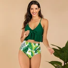 Сексуальная юбка с завышенной талией, бикини, набор, для женщин, с рисунком, рюшами купальник в винтажном стиле, в стиле ретро купальник бикини размера плюс купальные костюмы Летняя Пляжная одежда XXL