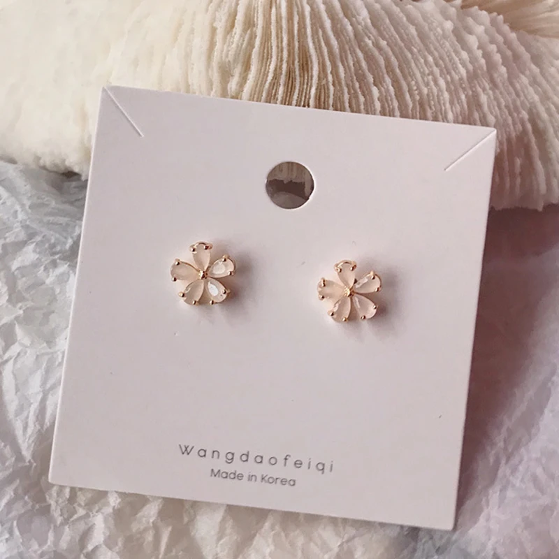 

2021 Korean Fashion Pink Crystal Flowers Earrings for Women Temperament High Quality Jewelry Zircon Piercing S925 Needle Ins Hot