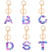 kc00012 epoxy resin alphabet letter keychain mini cobblestone embellished artwork key rings a z jewelry wholesale
