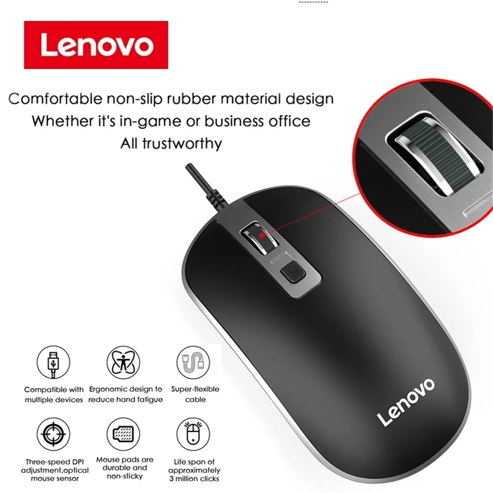Новая проводная мышь Lenovo M104 портативная легкая офисная игровая трехскоростная
