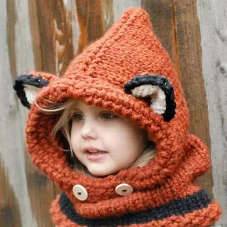 

2021 Winter Children Boys and Girls Earmuffs Hats Christmas Gifts Fox Ears Winter Hats Windproof Hats Scarf Set