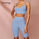 Ziamonga трикотажная тренировочная одежда для активного отдыха, подходящий комплект, Женский Повседневный Спортивный комплект из 2 предметов с ремешком, летняя майка и велосипедные шорты, комплекты