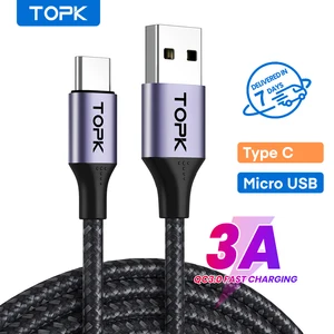 topk an10 3a micro usb type c phone charger charging cable cord quick charge mobile phone cables wire for xiaomi redmi note 10 9 free global shipping